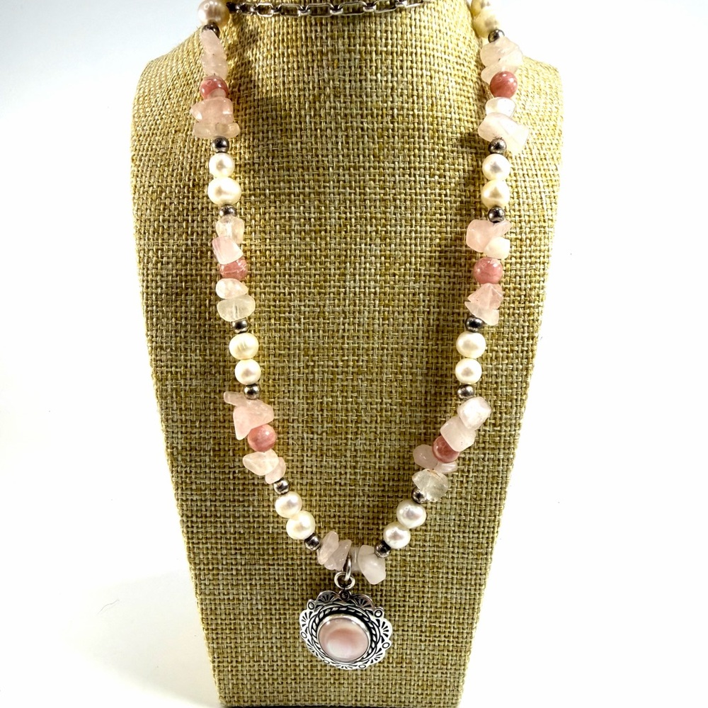 Carolyn Pollack Relios Sterling Silver Rose Quartz Necklace Pendant Pink 18 In